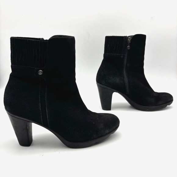 BLONDO 'Loann' Black Suede Leather AquaProtect Block Heel Zip Up Ankle Boots 8M - Picture 1 of 16